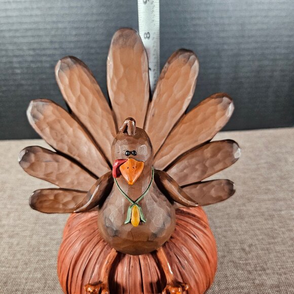 Blossom Bucket Folk Art Brown Turkey Sitting On A Pumpkin Happy Thanksgiving - Picture 9 of 10